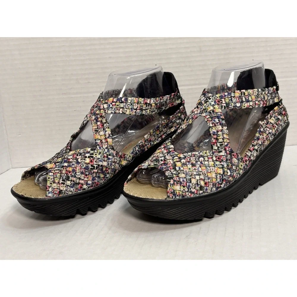 Bernie Mev Drake‎ Woven Elastic Wedge Sandals Floral Criss Cross Womens 39 US 8